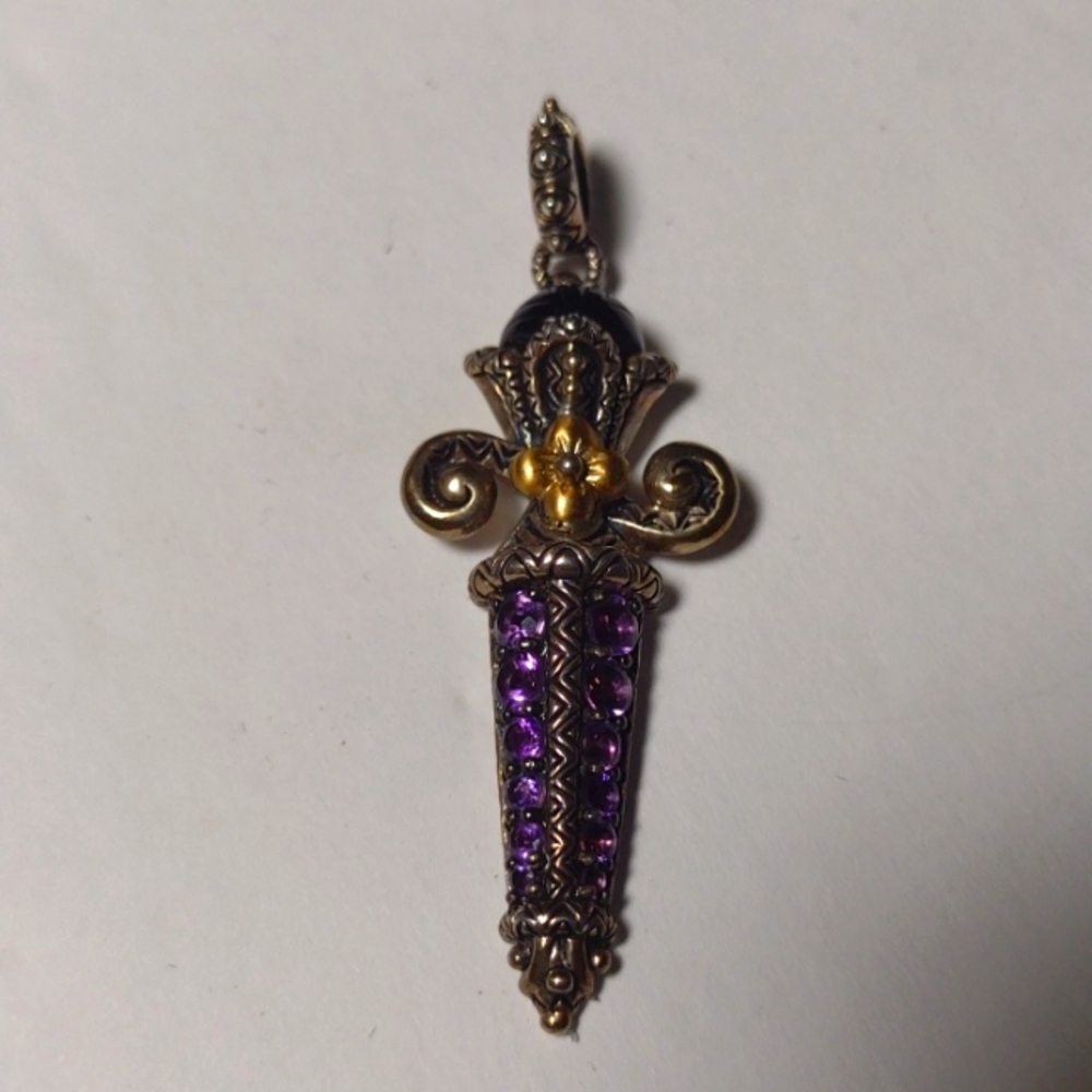 RARE Barbara Bixby SS 18k Amethyst Onyx Slide Enhancer Pendant Charm
